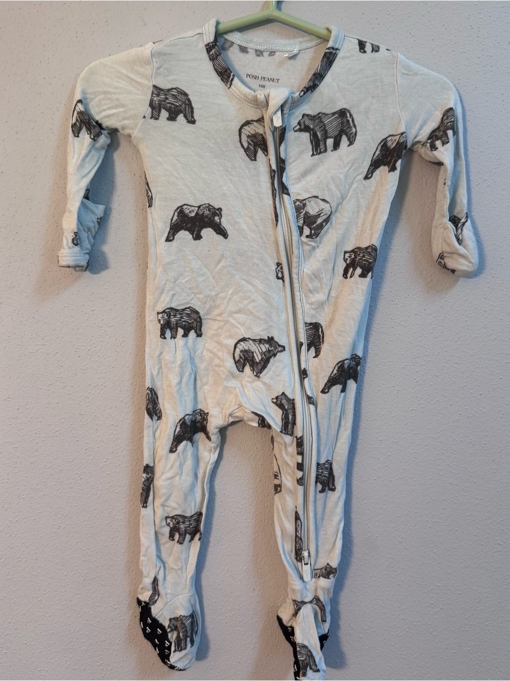 Posh Peanut Bamboo Pajama One-Piece Footed Romper Black Bear Newborn w/ hat
